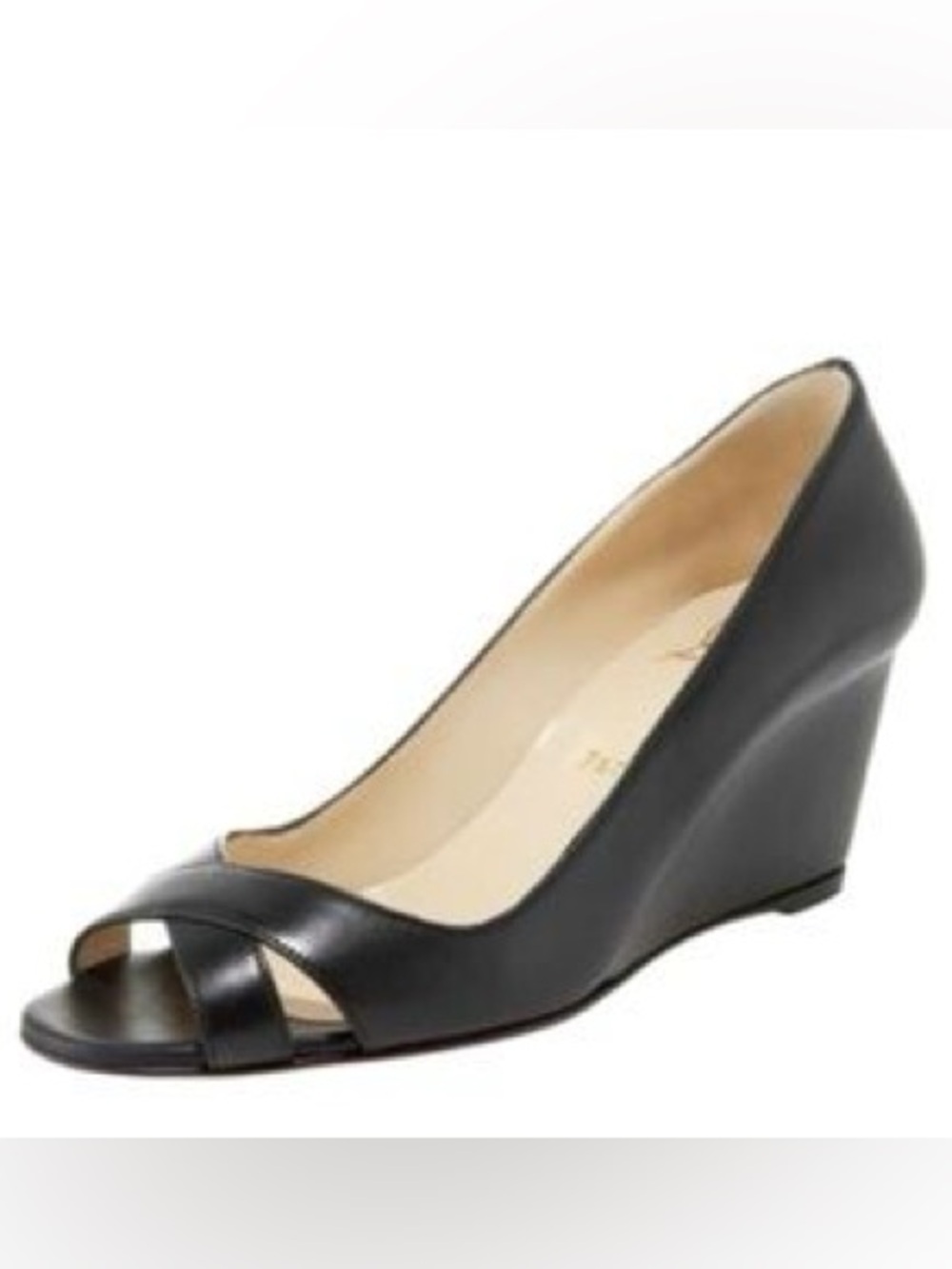 Louboutin Black Peep-Toe Wedge Pumps